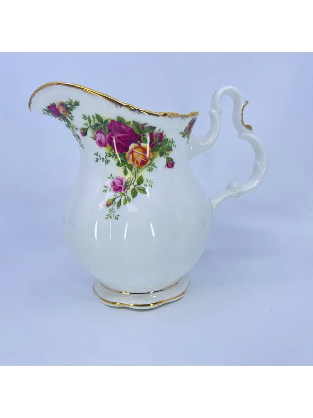 vintage royal albert old country roses pitcher with gold trim & floral pattern